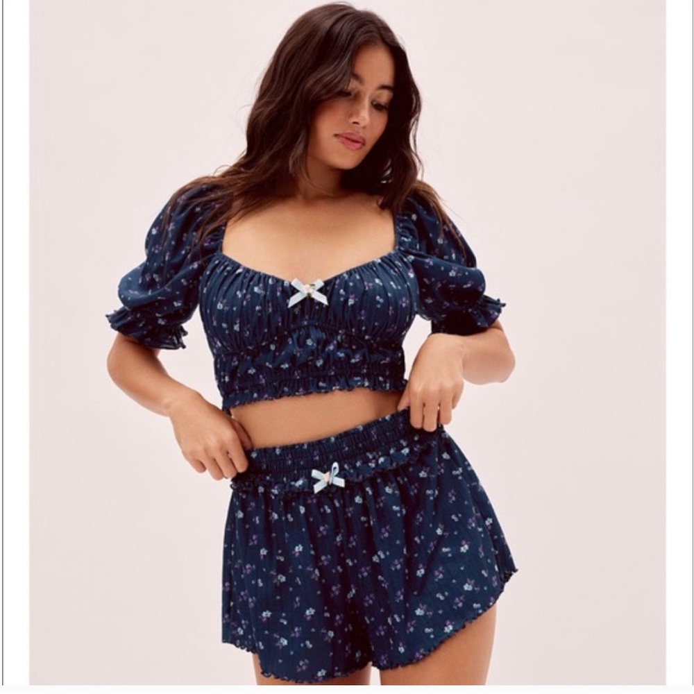 For Love And Lemons Navy Floral Pajama Set